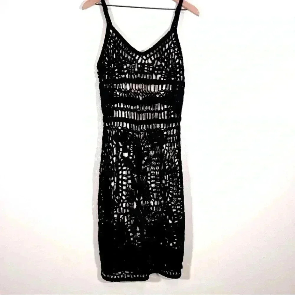 Dolce Cabo Black‎ Crochet Dress nude body con mini women’s small date